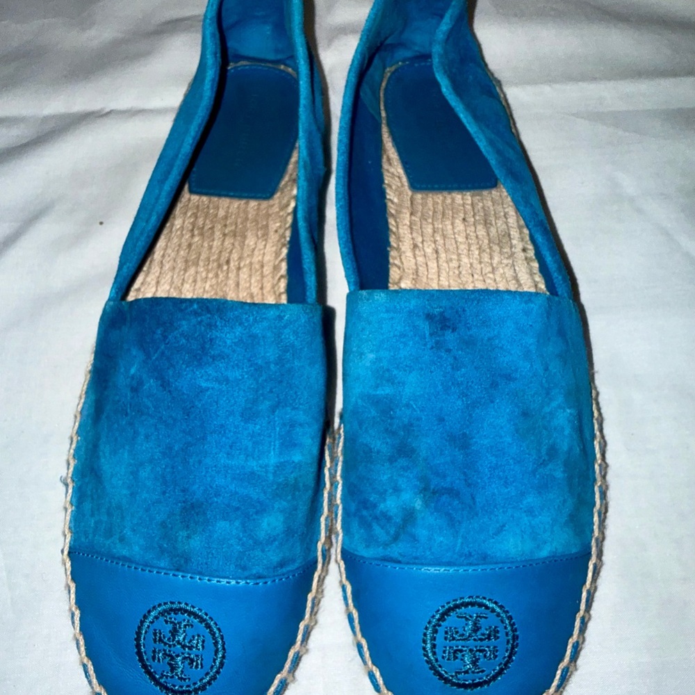 Tory Burch Suede Flat Espadrilles Cyan Blue Dead Stock